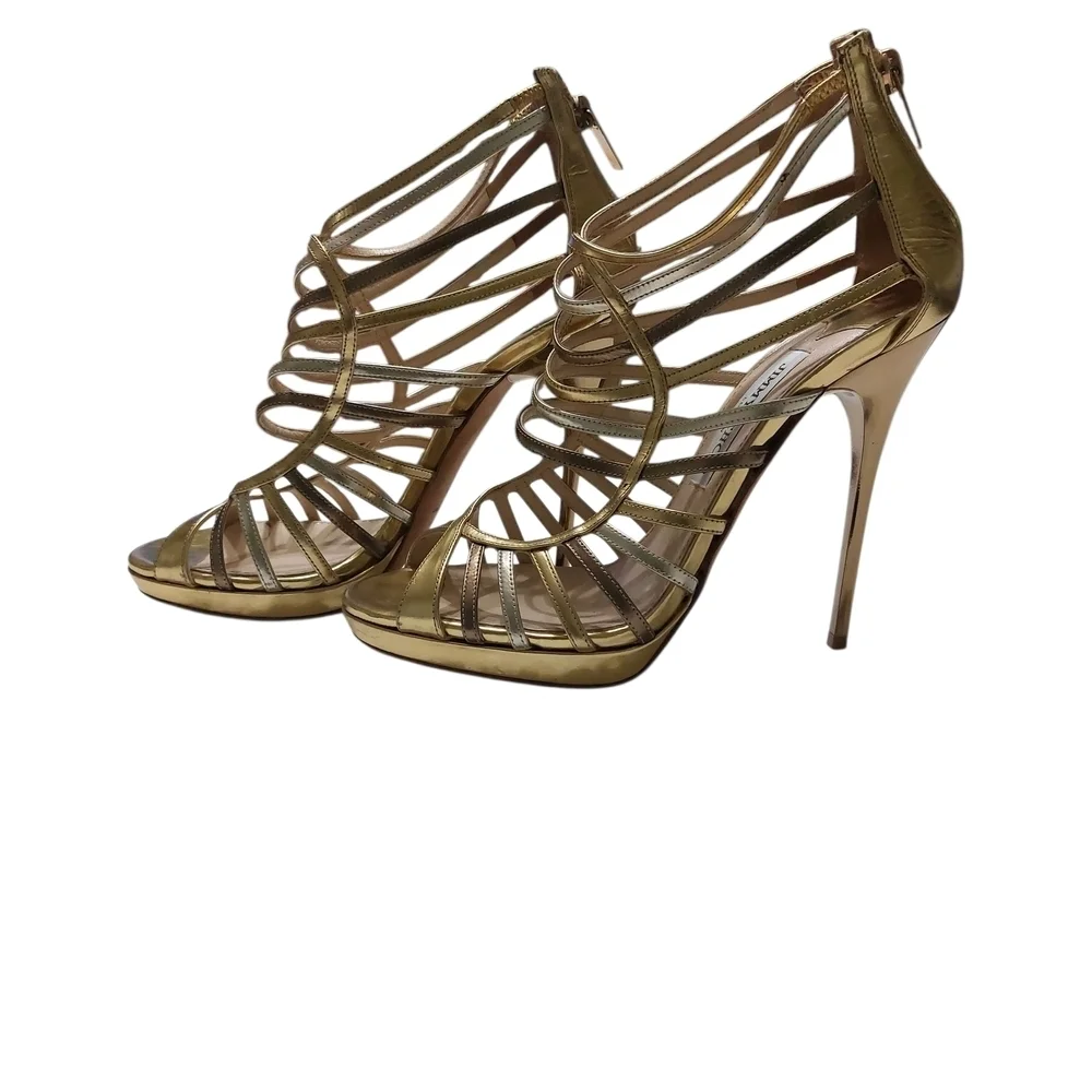 Jimmy Choo Gold Cage Virginia Heels- 39.5